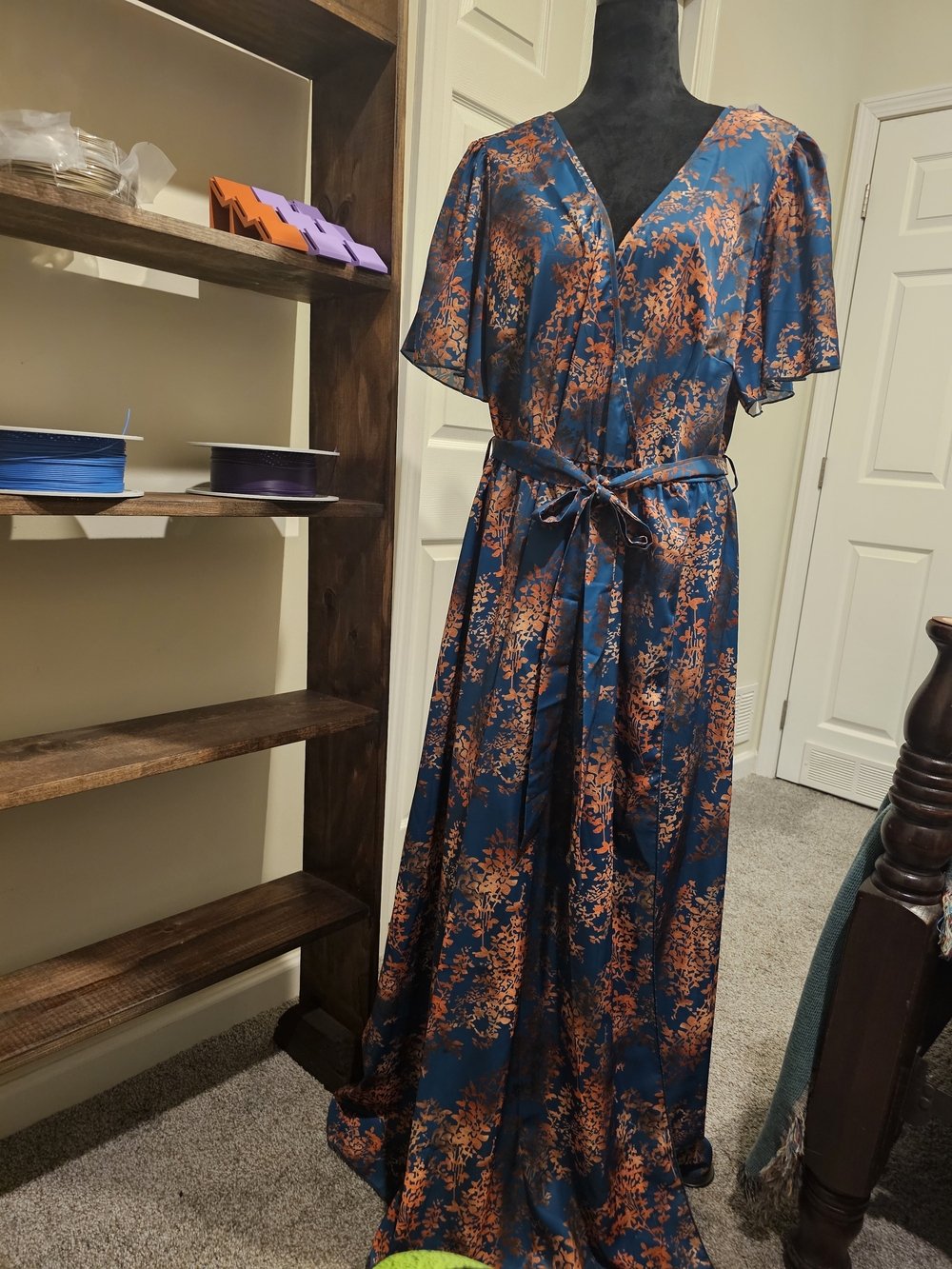 SHEIN Teal and Copper Floral Wrap Maxi Dress